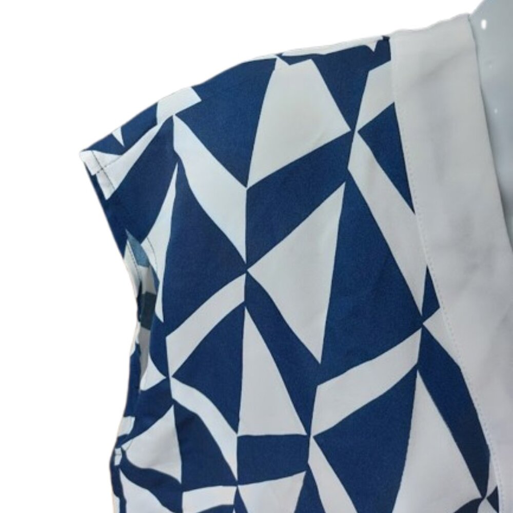 S276 Blue and White Sleeveless Blouse Blousy Top Size 0XL NEW NWOT - Picture 2 of 2